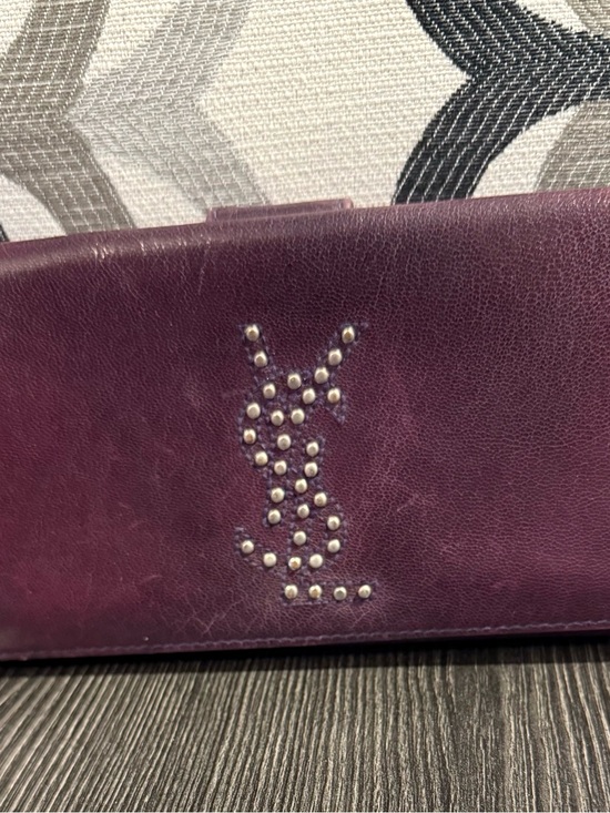 Yves Saint Laurent Handbags - YSL Studded Purple Leather Wallet